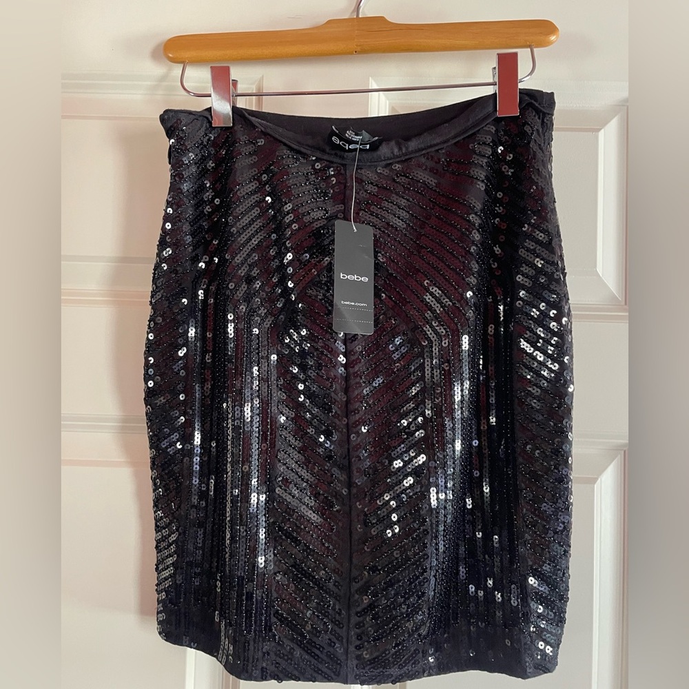 Y2K Bebe Sequin Black mini skirt size XS Cocktail Party New Year’s Eve